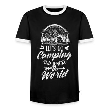 Let's go camping and ignore the world - Men's Ringer Shirt - black/white - Front - AI Model Female 172 light (172cm) & AI Model Male 178 light (178cm)
