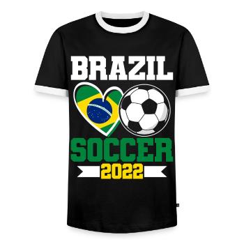 Brazil Soccer 2022 Brazil Jersey - Men's Ringer Shirt - black/white - Front - AI Model Female 172 light (172cm) & AI Model Male 178 light (178cm)
