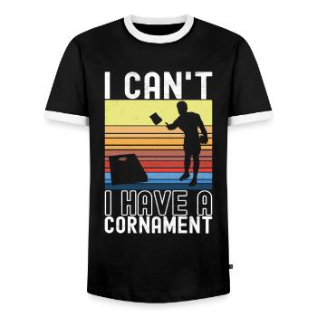 Cornhole Player Cornhole Board - Men's Ringer Shirt - black/white - Front - AI Model Female 172 light (172cm) & AI Model Male 178 light (178cm)