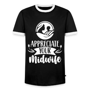 Schätze Deine Hebamme Hebammen Beruf Geburtshilfe - Männer Kontrast-T-Shirt - Schwarz/Weiß - Vorne - AI Model Female 172 light (172cm) & AI Model Male 178 light (178cm)