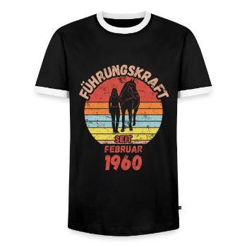 Führungskraft Reiten Geburtstag Februar 1960 - Männer Kontrast-T-Shirt - Schwarz/Weiß - Vorne - AI Model Female 172 light (172cm) & AI Model Male 178 light (178cm)