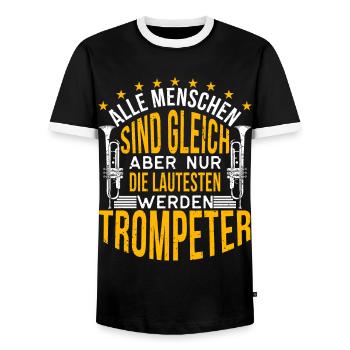 Trompeter Trompete Instrument Blechblasmusik - Männer Kontrast-T-Shirt - Schwarz/Weiß - Vorne - AI Model Female 172 light (172cm) & AI Model Male 178 light (178cm)