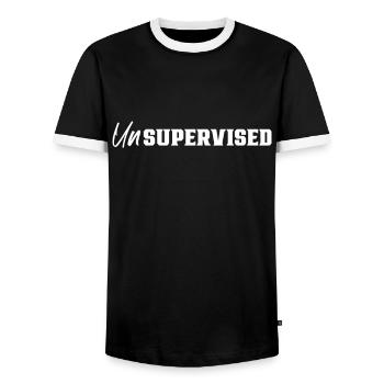 Unüberwacht Unbeaufsichtigt Unsupervised Humor - Männer Kontrast-T-Shirt - Schwarz/Weiß - Vorne - AI Model Female 172 light (172cm) & AI Model Male 178 light (178cm)