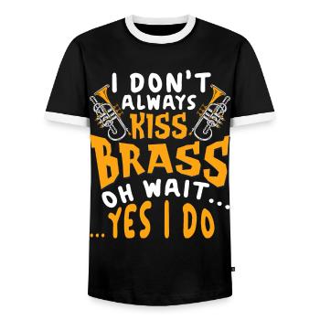 Trumpeter Trumpet Instrument Brass Music - Men's Ringer Shirt - black/white - Front - AI Model Female 172 light (172cm) & AI Model Male 178 light (178cm)