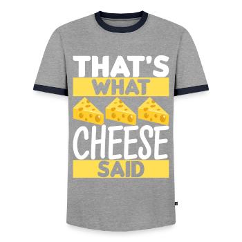 Amateurs de fromage Gouda - T-shirt contrasté Homme - gris/marine  - Devant - AI Model Female 172 light (172cm) & AI Model Male 178 light (178cm)