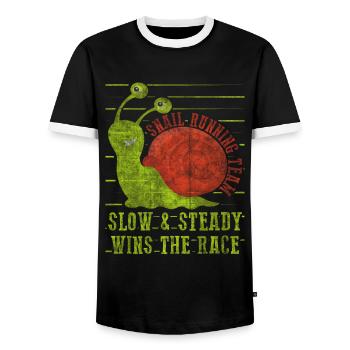 Snail Running Team Funny Snail Runner - Men's Ringer Shirt - black/white - Front - AI Model Female 172 light (172cm) & AI Model Male 178 light (178cm)