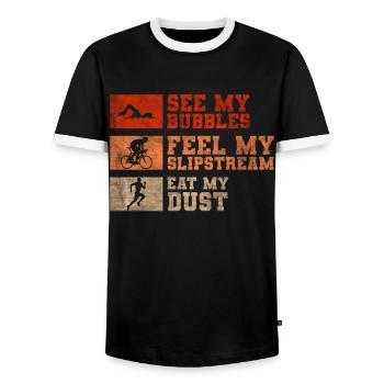 Funny triathlon saying - Men's Ringer Shirt - black/white - Front - AI Model Female 172 light (172cm) & AI Model Male 178 light (178cm)