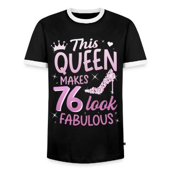 Cette reine fait 76 look Fabuleux 76e anniversaire - T-shirt contrasté Homme - noir/blanc - Devant - AI Model Female 172 light (172cm) & AI Model Male 178 light (178cm)