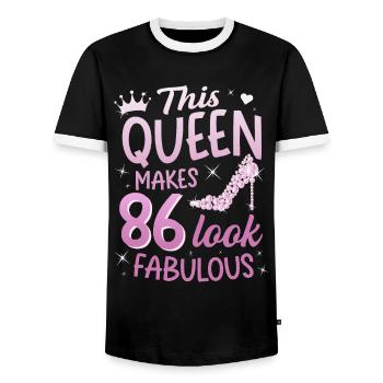This Queen makes 86 look Fabulous 86th birthday - Men's Ringer Shirt - black/white - Front - AI Model Female 172 light (172cm) & AI Model Male 178 light (178cm)
