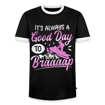Its Always A Good Day To Braaaap Snowmobiles - Men's Ringer Shirt - black/white - Front - AI Model Female 172 light (172cm) & AI Model Male 178 light (178cm)