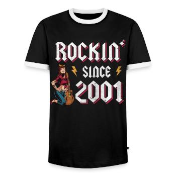 Rockin Since 2001 Rockmusik Fan 21. Geburtstag - Männer Kontrast-T-Shirt - Schwarz/Weiß - Vorne - AI Model Female 172 light (172cm) & AI Model Male 178 light (178cm)