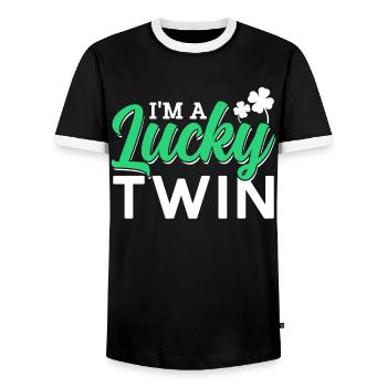I am a happy twin Ireland Irish - Men's Ringer Shirt - black/white - Front - AI Model Female 172 light (172cm) & AI Model Male 178 light (178cm)