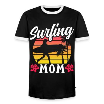 Surfing Mama Surfboard Surfer Surfing Surfing - Men's Ringer Shirt - black/white - Front - AI Model Female 172 light (172cm) & AI Model Male 178 light (178cm)