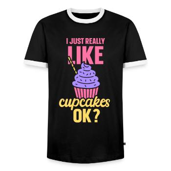 J’aime vraiment les cupcakes cupcakes sucrés - T-shirt contrasté Homme - noir/blanc - Devant - AI Model Female 172 light (172cm) & AI Model Male 178 light (178cm)