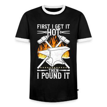 Blacksmith Forging Anvil - Men's Ringer Shirt - black/white - Front - AI Model Female 172 light (172cm) & AI Model Male 178 light (178cm)
