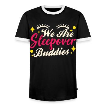 We are overnight buddy staying party - Men's Ringer Shirt - black/white - Front - AI Model Female 172 light (172cm) & AI Model Male 178 light (178cm)