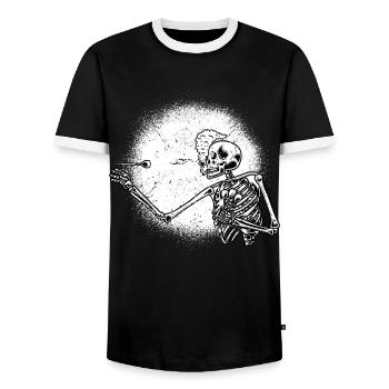 Skeleton Halloween Darts Darts Darts Player - Men's Ringer Shirt - black/white - Front - AI Model Female 172 light (172cm) & AI Model Male 178 light (178cm)