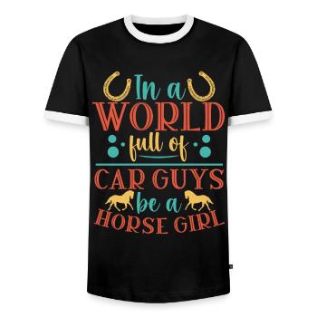 Pferd Reiterin Pferdeliebhaberin Pferdemädchen - Männer Kontrast-T-Shirt - Schwarz/Weiß - Vorne - AI Model Female 172 light (172cm) & AI Model Male 178 light (178cm)