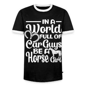 Rider Sayings Rider Horses - Men's Ringer Shirt - black/white - Front - AI Model Female 172 light (172cm) & AI Model Male 178 light (178cm)