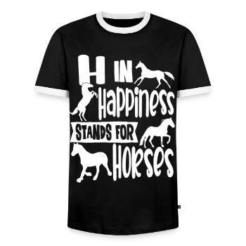 H in Happiness signifie Horse Riding Horse Rider - T-shirt contrasté Homme - noir/blanc - Devant - AI Model Female 172 light (172cm) & AI Model Male 178 light (178cm)