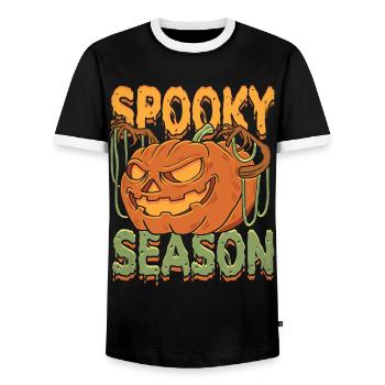 Creepy Pumpkin Halloween - Men's Ringer Shirt - black/white - Front - AI Model Female 172 light (172cm) & AI Model Male 178 light (178cm)