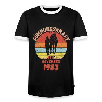 Führungskraft Reiten Geburtstag November 1983 - Männer Kontrast-T-Shirt - Schwarz/Weiß - Vorne - AI Model Female 172 light (172cm) & AI Model Male 178 light (178cm)
