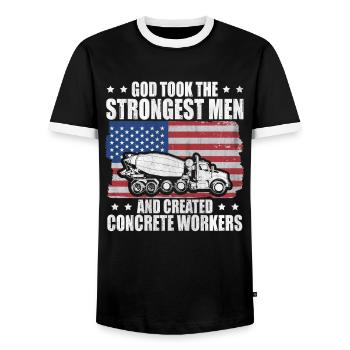 God took Stongest Created Concrete Workers US Flag - Männer Kontrast-T-Shirt - Schwarz/Weiß - Vorne - AI Model Female 172 light (172cm) & AI Model Male 178 light (178cm)
