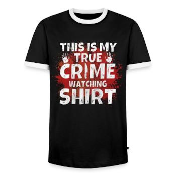 C’est ma chemise de surveillance du vrai crime - T-shirt contrasté Homme - noir/blanc - Devant - AI Model Female 172 light (172cm) & AI Model Male 178 light (178cm)