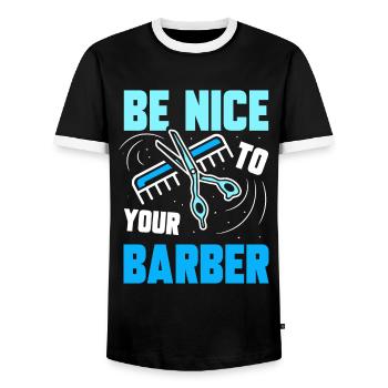 Be nice to your barber barbershop profession barber - Men's Ringer Shirt - black/white - Front - AI Model Female 172 light (172cm) & AI Model Male 178 light (178cm)