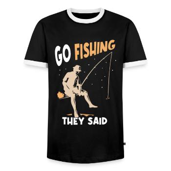 Go fishing they said fishing angler fisherman - Men's Ringer Shirt - black/white - Front - AI Model Female 172 light (172cm) & AI Model Male 178 light (178cm)