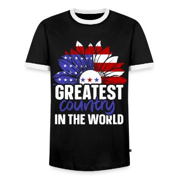 The greatest country in the world USA America US - Men's Ringer Shirt - black/white - Front - AI Model Female 172 light (172cm) & AI Model Male 178 light (178cm)