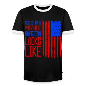 Voici à quoi ressemble un patriote américain des États-Unis - T-shirt contrasté Homme - noir/blanc - Devant - AI Model Female 172 light (172cm) & AI Model Male 178 light (178cm)