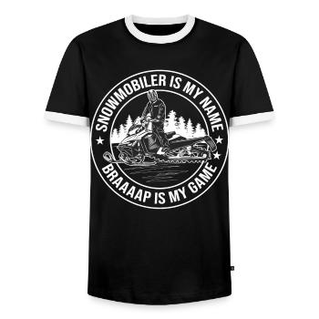 Snowmobile Braaaap est mon jeu Motoneiges - T-shirt contrasté Homme - noir/blanc - Devant - AI Model Female 172 light (172cm) & AI Model Male 178 light (178cm)