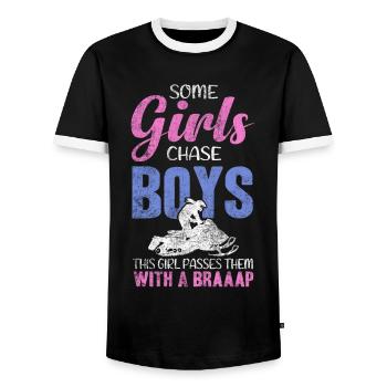 Cette fille passe devant des garçons avec une motoneige Braaaap - T-shirt contrasté Homme - noir/blanc - Devant - AI Model Female 172 light (172cm) & AI Model Male 178 light (178cm)