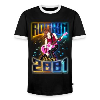 Rockin Since 2001 Rock Music Fan 21st Birthday - Men's Ringer Shirt - black/white - Front - AI Model Female 172 light (172cm) & AI Model Male 178 light (178cm)