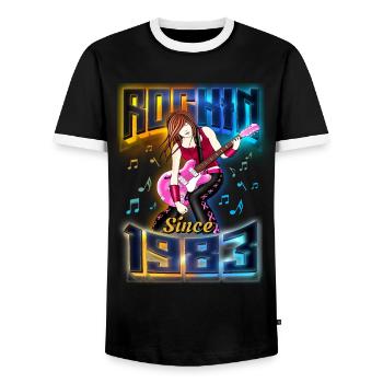 Rockin Since 1983 Rock Music Fan 39th Birthday - Men's Ringer Shirt - black/white - Front - AI Model Female 172 light (172cm) & AI Model Male 178 light (178cm)