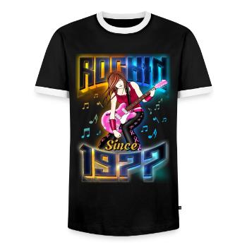 Rockin Since 1977 Rockmusik Fan 45. Geburtstag - Männer Kontrast-T-Shirt - Schwarz/Weiß - Vorne - AI Model Female 172 light (172cm) & AI Model Male 178 light (178cm)