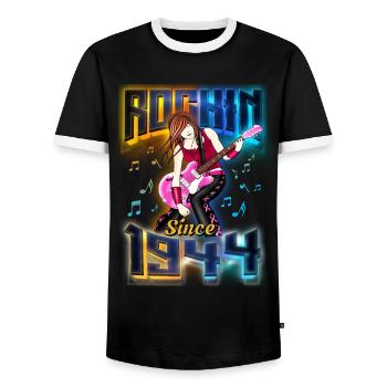 Rockin Since 1944 Rockmusik Fan 78. Geburtstag - Männer Kontrast-T-Shirt - Schwarz/Weiß - Vorne - AI Model Female 172 light (172cm) & AI Model Male 178 light (178cm)