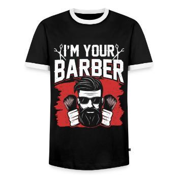 I am your Barber Barber Barbershop Barbershop Barbers - Men's Ringer Shirt - black/white - Front - AI Model Female 172 light (172cm) & AI Model Male 178 light (178cm)