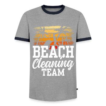 Équipe de nettoyage de plage Nettoyage de plage Plage - T-shirt contrasté Homme - gris/marine  - Devant - AI Model Female 172 light (172cm) & AI Model Male 178 light (178cm)