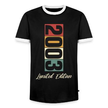 20th birthday 2003 Born 20 years - Men's Ringer Shirt - black/white - Front - AI Model Female 172 light (172cm) & AI Model Male 178 light (178cm)