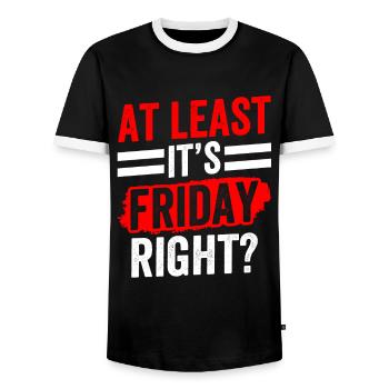 Au moins, c’est enfin sarcastiquement vendredi - T-shirt contrasté Homme - noir/blanc - Devant - AI Model Female 172 light (172cm) & AI Model Male 178 light (178cm)