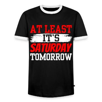 Au moins demain samedi est enfin vendredi - T-shirt contrasté Homme - noir/blanc - Devant - AI Model Female 172 light (172cm) & AI Model Male 178 light (178cm)