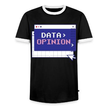 Data > Opinion Code Coding Programmer Coder - Men's Ringer Shirt - black/white - Front - AI Model Female 172 light (172cm) & AI Model Male 178 light (178cm)