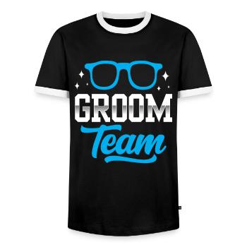 Groom Team Party Wedding Sayings - Men's Ringer Shirt - black/white - Front - AI Model Female 172 light (172cm) & AI Model Male 178 light (178cm)