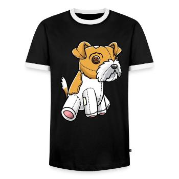Kromfohrländer Hund Kuscheltier - Männer Kontrast-T-Shirt - Schwarz/Weiß - Vorne - AI Model Female 172 light (172cm) & AI Model Male 178 light (178cm)