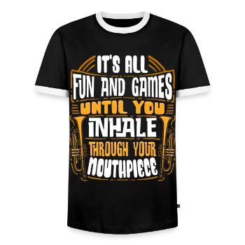 Trumpeter Trumpet Instrument Brass Music - Men's Ringer Shirt - black/white - Front - AI Model Female 172 light (172cm) & AI Model Male 178 light (178cm)