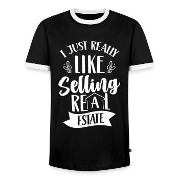 I like it easy to sell real estate brokers - Men's Ringer Shirt - black/white - Front - AI Model Female 172 light (172cm) & AI Model Male 178 light (178cm)