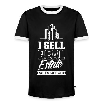 I sell real estate and I'm good at it - Men's Ringer Shirt - black/white - Front - AI Model Female 172 light (172cm) & AI Model Male 178 light (178cm)