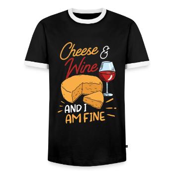 Fromage et vin et je suis un amoureux de l’amour - T-shirt contrasté Homme - noir/blanc - Devant - AI Model Female 172 light (172cm) & AI Model Male 178 light (178cm)